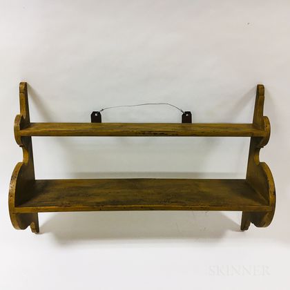 Mustard-painted Pine Shaped-end Two-tier Hanging Shelf