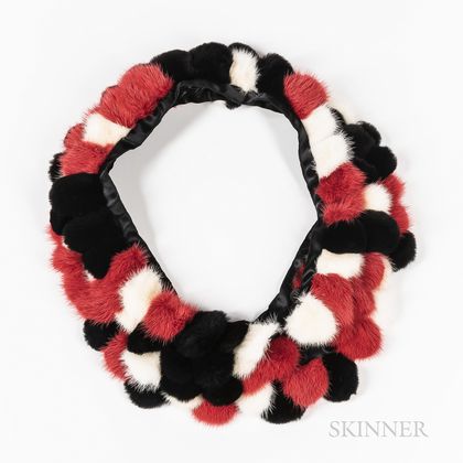 Tina Rath Red, Black, and White Fur Necklace