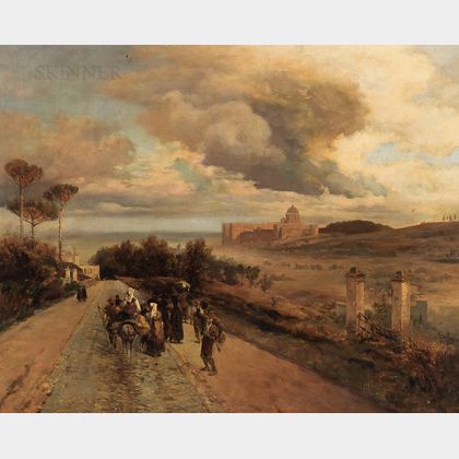 Ernesto Bensa (Italian, active c. 1863-1897),After Oswald Achenbach (German, 1827-1905) A View of the Vatican from Via Cassia