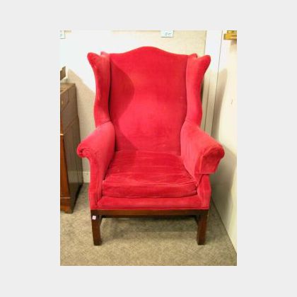 Chippendale Upholstered Mahogany Wing Chair. 
