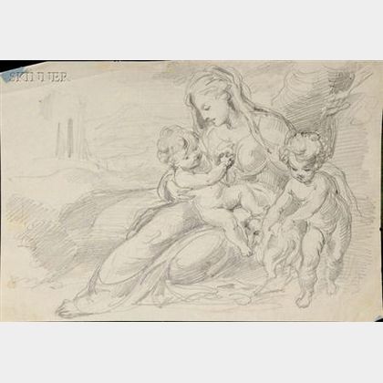 Continental School, 18th/19th Century Lot of Five Figural Drawings, Including Scenes with the Virgin and C... 