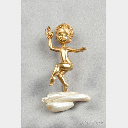 14kt Gold and Freshwater Pearl Brooch, Ruser