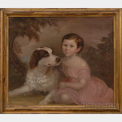 American School, 19th Century Portrait of a Child in a Landscape with His Dog.