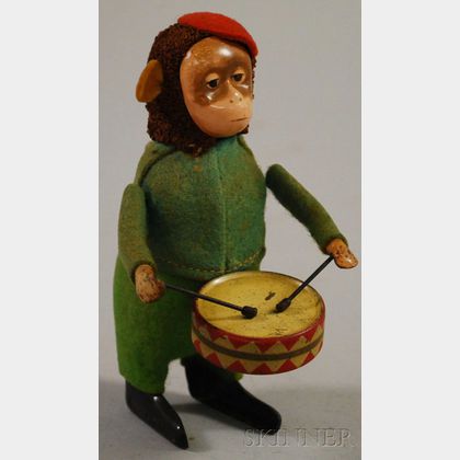 Schuco German Tin Wind-up Monkey Drummer Toy. 