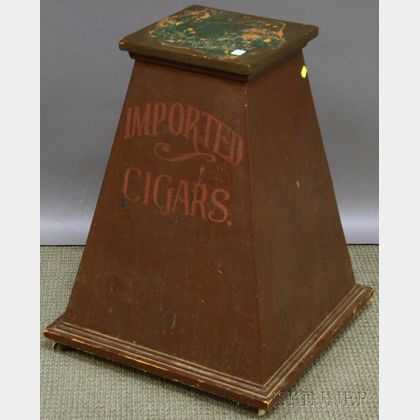 Paint-decorated Pyramidal Wood "Imported Cigars" Tobacco Indian Pedestal