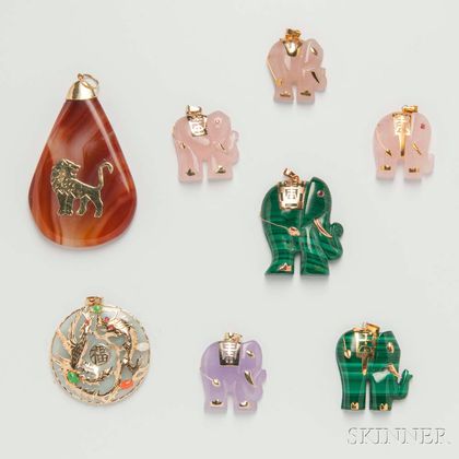 Eight Chinese Hardstone Pendants