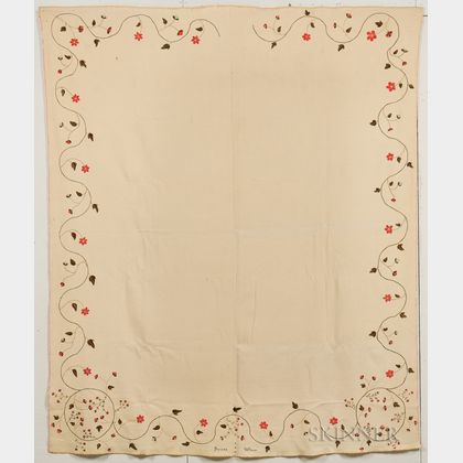 Seamed Wool Crewel-embroidered Blanket