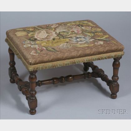 Irving & Casson/A.H. Davenport Colonial Revival Embroidered Floral Upholstered Walnut Stool