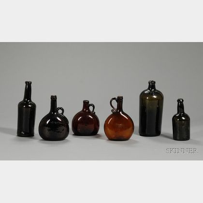 Six Colored Blown Glass Bottles