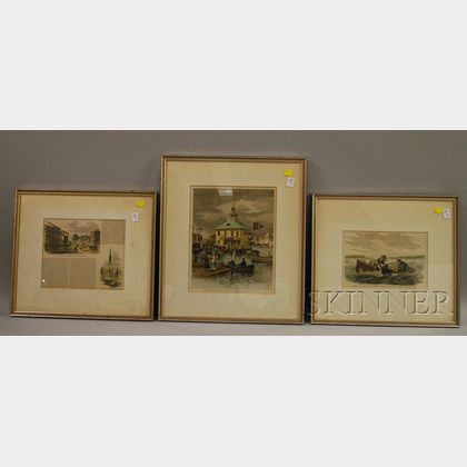 Eight Framed Mostly Hand-colored 19th Century Periodical Illustrations Depicting Views of Rhode Island. 