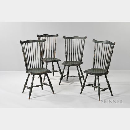 Set of Four Green-painted Windsor Fan-back Side Chairs