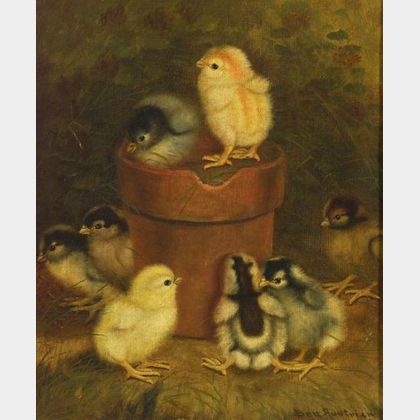 Ben Austrian (American, 1870-1921) Genre Scene with Chicks