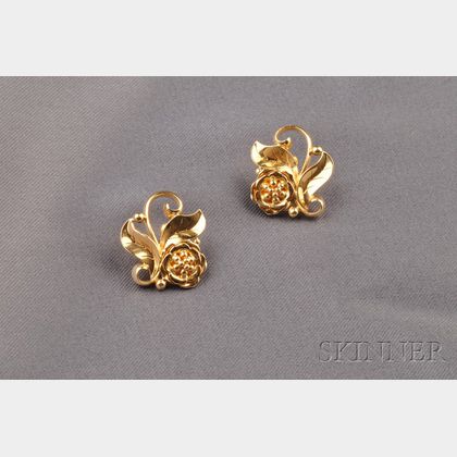 18kt Gold Flower Earrings, Georg Jensen