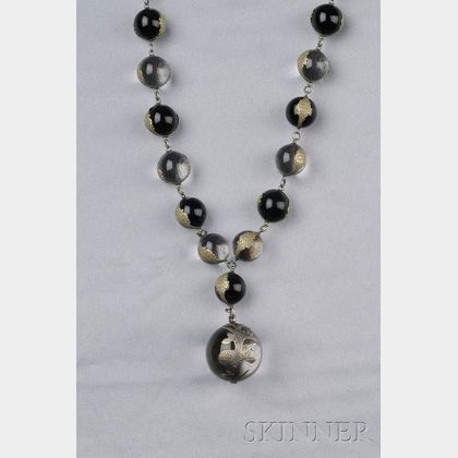 Onyx and Rock Crystal Bead "Pools of Light" Necklace