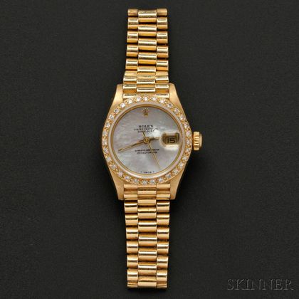Lady's 18kt Gold and Diamond "Oyster Perpetual Datejust" Wristwatch, Rolex