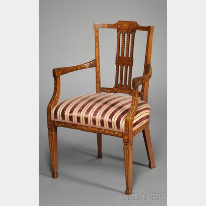 Dutch Neoclassical Fruitwood Marquetry-inlaid Armchair