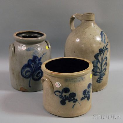 Three Cobalt-decorated Stoneware Vessels