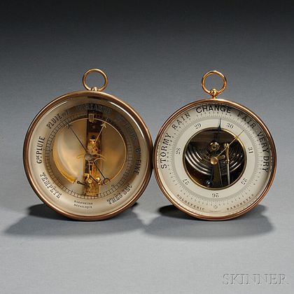 Two French Brass Aneroid Barometers