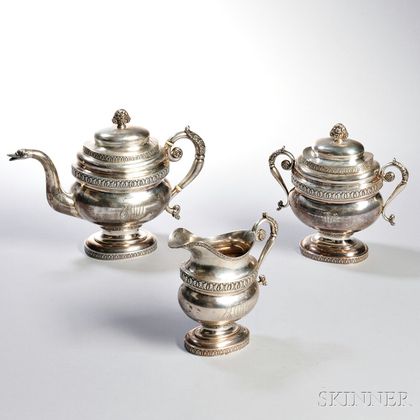 Three-piece Hall & Hewson Coin Silver Tea Service