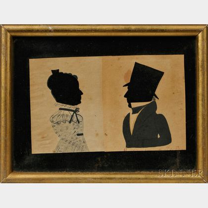 Ezra Wood Buckland, the "Puffy Sleeve Artist" (Massachusetts, act. 1830-1831) Double Hollow-cut Silhouette of Mr. and Mrs. Coombs
