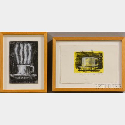 Aaron Fink (American, b. 1955) Two Small Paintings of Coffee Cups in Yellow and Black