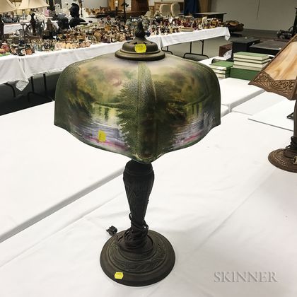 Reverse-painted Table Lampshade and Lamp Base