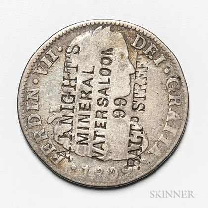 A. Knight's Mineral Water Saloon Counterstamped 1809 2 Reales