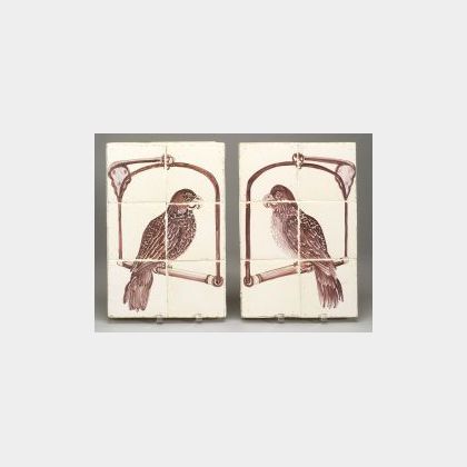Pair of Delft Parrot Design Tile Plaques