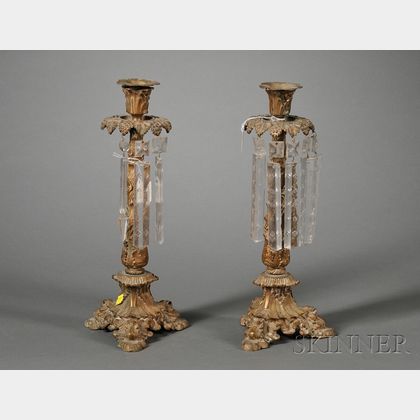 Pair of Bronze Renaissance Revival Single Light Mantel Lustres