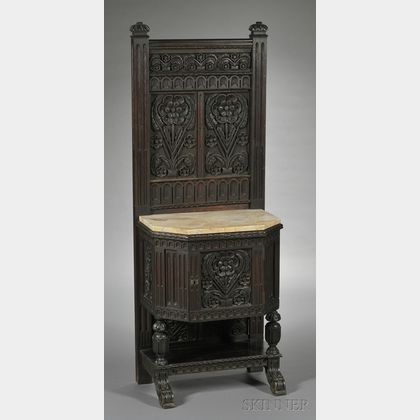 Elizabethan-style Carved Oak and Marble-top Hall Table