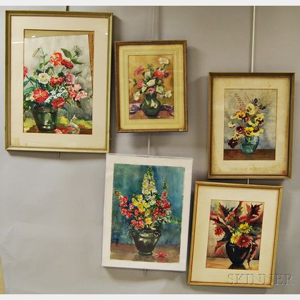 Five Framed Sophie Medalia Floral Watercolors