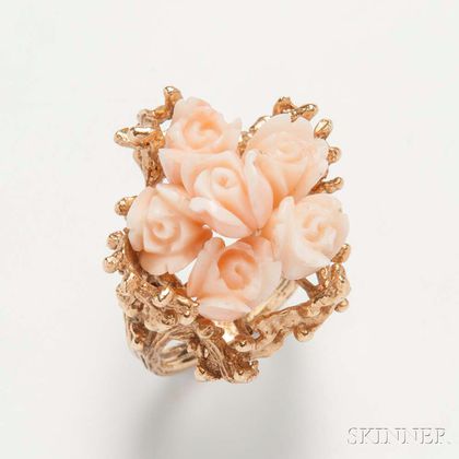 14kt Gold and Angelskin Coral Ring
