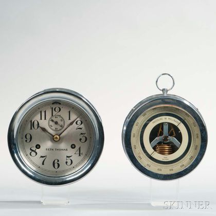 Seth Thomas Ship's Bell Clock and USN Aneroid Barometer