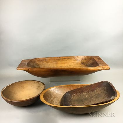 Turned Maple Bowl and Three Trenchers