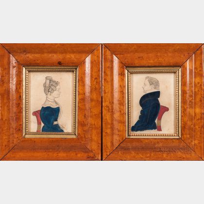 Attributed to J.M. Crowley (American, 19th Century) Pair of Miniature Portraits of a Man and Woman