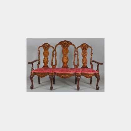 Dutch Baroque Fruitwood and Ivory Marquetry-inlaid Mahogany Settee