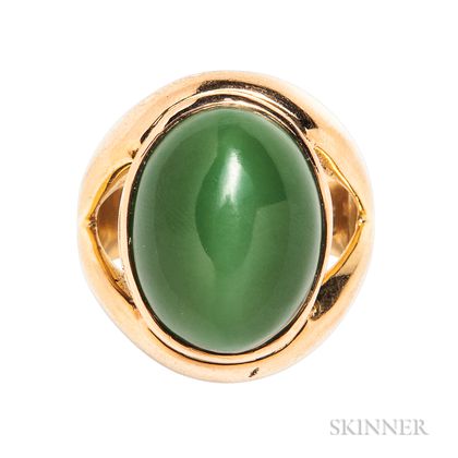 22kt Gold and Green Cat's-eye Actinolite Ring