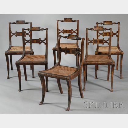 Set of Six Classical Carved and Grain-painted and Gilt Decorated Chairs