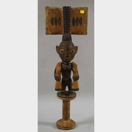 Yoruba-style Carved and Painted Wooden Staff