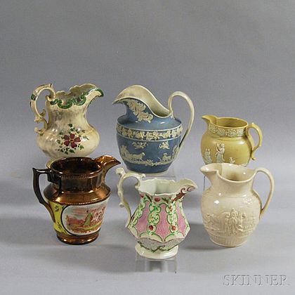 Six Assorted English Pottery Pitchers