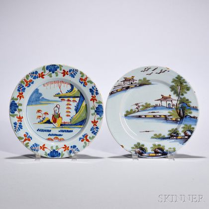 Two Tin-glazed Earthenware Polychrome Decorated Plates