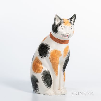 Large Glazed Staffordshire Calico Cat Figure