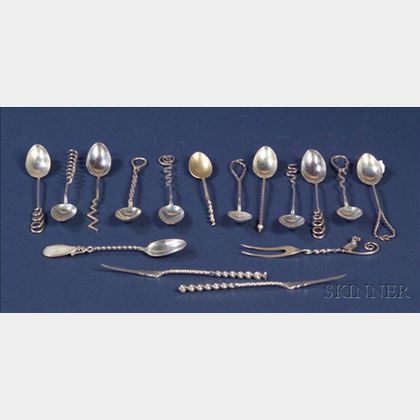 Sixteen Small Sterling Twisted Stem Flatware Articles