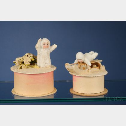Two Bisque Snow Baby Candy Containers