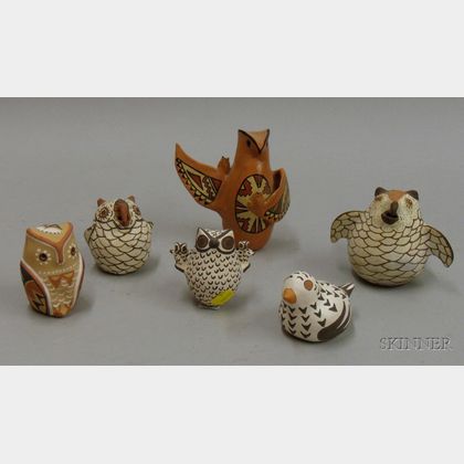 Six Contemporary Pottery Owls