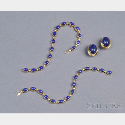 Three 18kt Gold and Lapis Jewelry Items