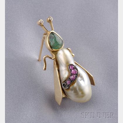 Gem-set Baroque Pearl Insect Brooch