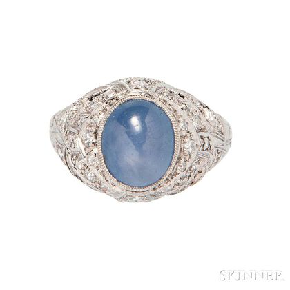 Art Deco Platinum and Star Sapphire Ring