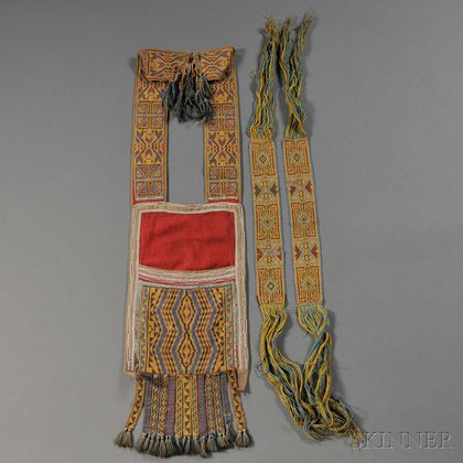 Chippewa Loom-beaded Bandolier Bag and Pair of Garters