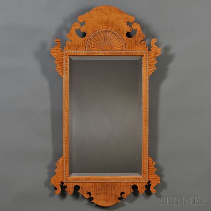 Chippendale-style Fan-carved Tiger Maple Mirror